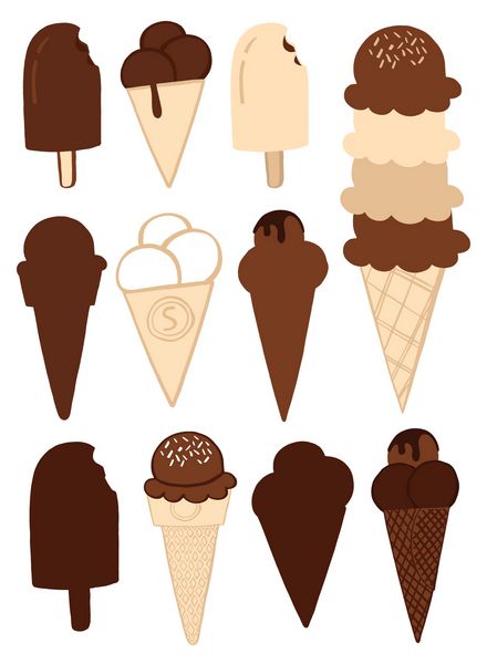 انواع بستنی در یک وافل جدا شده روی سفید