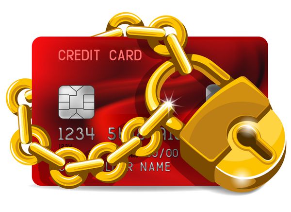 کارت اعتباری با قفل طلایی مفهوم حفاظت