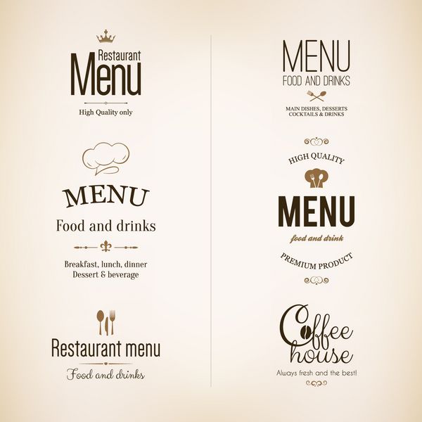 لیبل مجموعه لوگو برای طراحی منوی رستوران