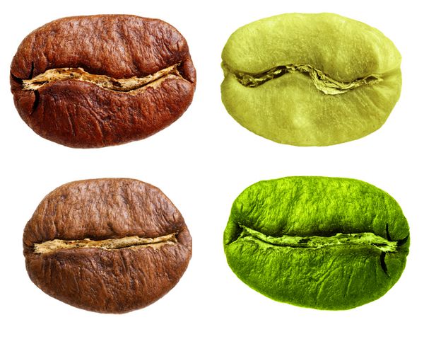 عربیکا سیاه و سبز دانه قهوه روبوستا دانه جدا شده در زمینه سفید