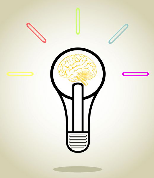 لامپ با نماد وکتور مغز مفهوم ایده