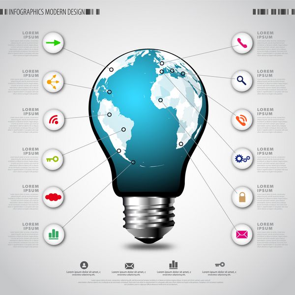 قالب مدرن اینفوگرافیک لامپ خلاقانه با نماد برنامه مفهوم نرم افزار کسب و کار و رسانه های اجتماعی