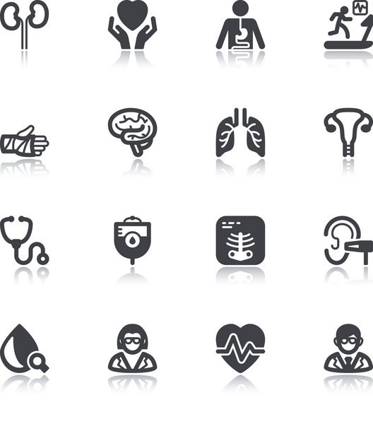 مجموعه ای از نمادهای مسطح سیاه و سفید با بازتاب در مورد سلامتی تخصص های پزشکی