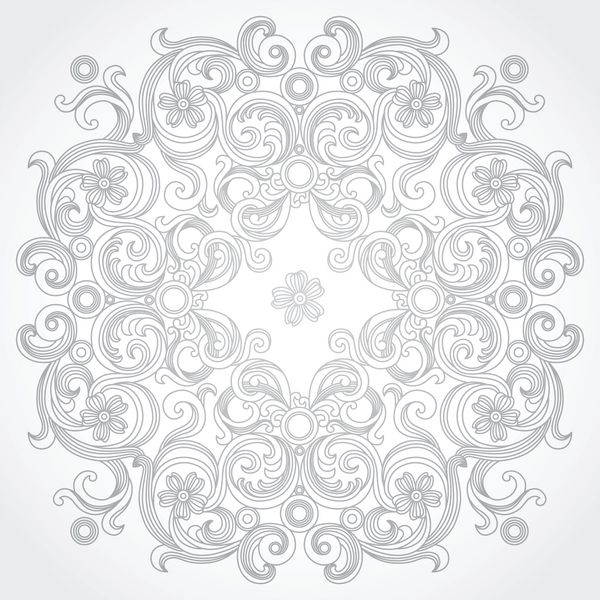 وکتور انتزاعی زینت دایره طراحی الگوی توری زیور آلات خاکستری در زمینه روشن عنصر تزئینی گل ماندالا پس زمینه آراسته برای طراحی شما