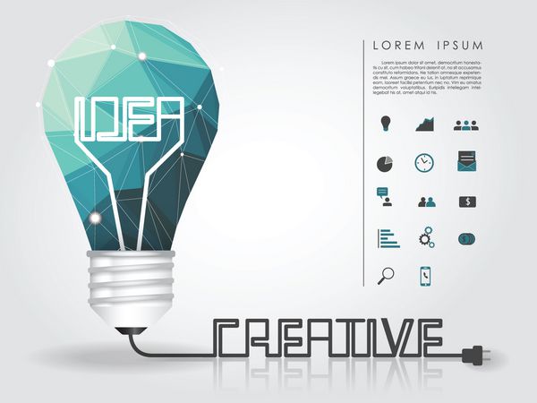 لامپ ایده هندسی با سیم خلاقانه و وکتور نماد تجاری
