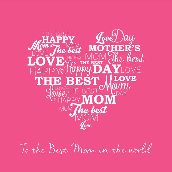 کارت تبریک روز مادر با قلب در پس زمینه صورتی