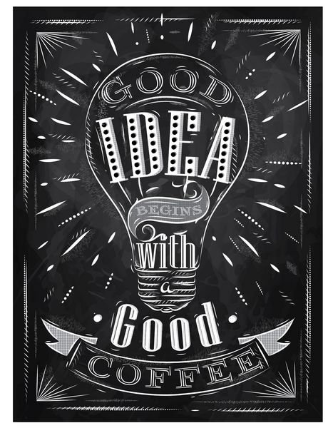 ایده خوب پوستر با یک قهوه خوب در طراحی سبک رترو با گچ روی تخته سیاه آغاز می شود