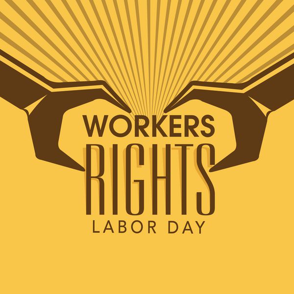 طراحی پوستر بنر یا بروشور قدیمی با متن شیک حقوق کارگران روز کارگر و آچار ابزار کار در زمینه زرد