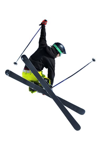 یک جامپر اسکی فری رایدر با کمربند میخ دار و دستکش ایزوله شده روی سفید