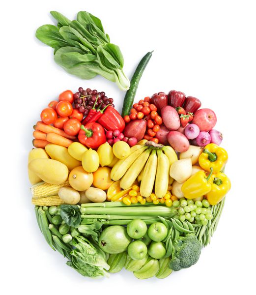 سبزیجات و میوه های مختلف به شکل سیب