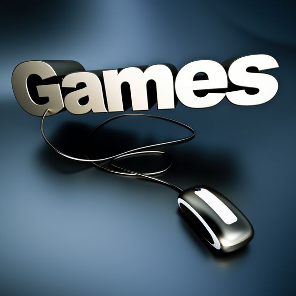 تصویر سه بعدی بازی های کلمه ای نقره ای متصل به موس کامپیوتر