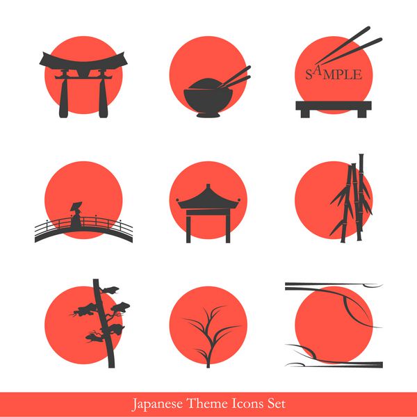مجموعه آیکون های تم ژاپنی - عناصری برای طراحی لوگوی شما