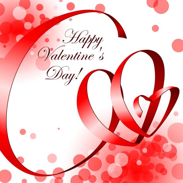 کارت پستال ولنتاین - روز ولنتاین مبارک نوار قرمز به شکل قلب در زمینه سفید پس زمینه وکتور