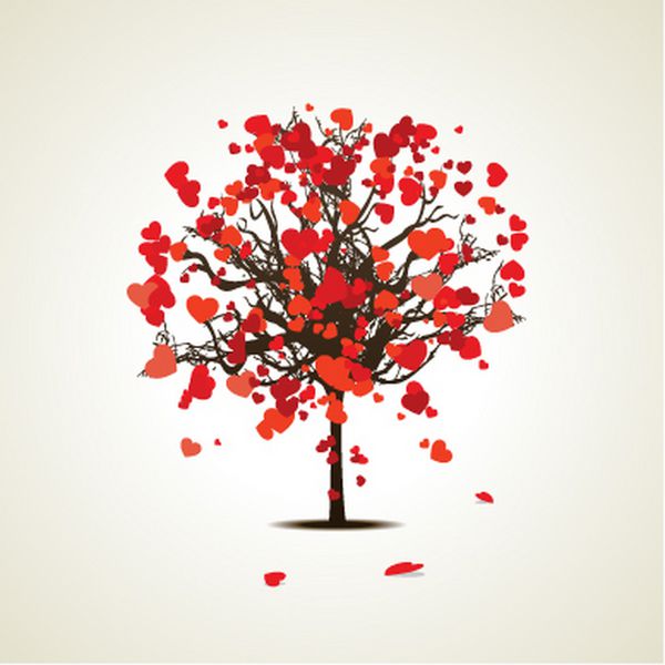 وکتور از درخت عشق با اشکال قلب به رنگ قرمز و صورتی در پس زمینه جدا شده برای روز ولنتاین و مناسبت های دیگر