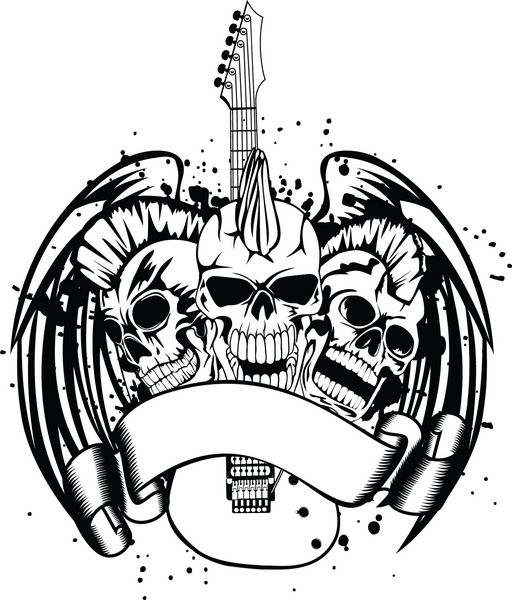 وکتور یک تصویر سه جمجمه گیتار پانک و بال