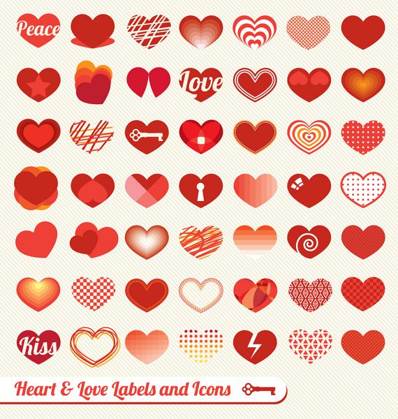 مجموعه وکتور برچسب ها و نمادهای قلب و عشق