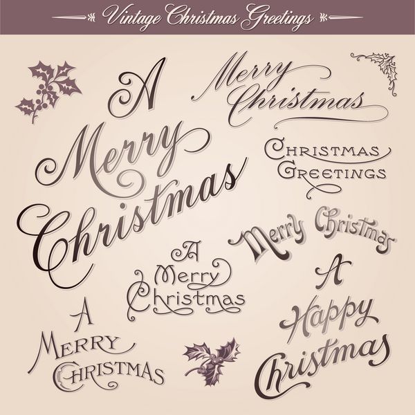 مجموعه ای از تبریک کریسمس قدیمی حروف خوشنویسی وکتور