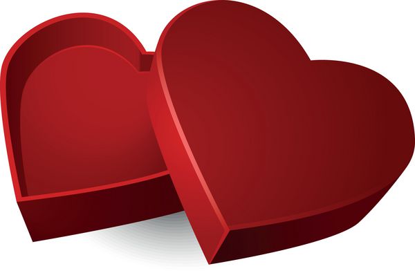 جعبه های هدیه قلب باز شده با روبان و پاپیون عشق روز ولنتاین یک جعبه شکلات