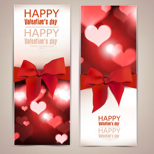 کارت پستال های زیبا با کمان قرمز و فضای کپی روز ولنتاین وکتور