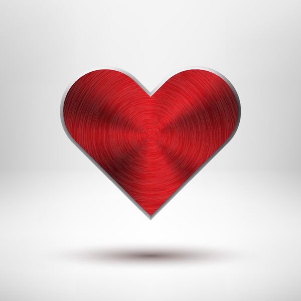 قلب قرمز روز ولنتاین با بافت فلزی کروم فولاد ضد زنگ آهن نقره پس‌زمینه و سایه روشن برای وب‌سایت‌ها رابط‌های کاربری UI و برنامه‌ها برنامه‌ها وکتور