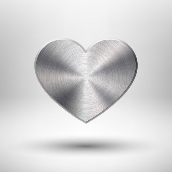 قلب روز ولنتاین با بافت فلزی کروم فولاد ضد زنگ آهن نقره پس‌زمینه روشن و سایه برای وب‌سایت‌ها رابط‌های کاربری UI و برنامه‌ها برنامه‌ها وکتور