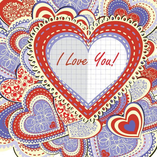 کارت تبریک روز ولنتاین با قلب های مرکب نسخه وکتور