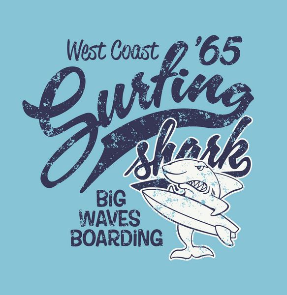 Surfing Shark - چاپ لباس پسر در رنگ های سفارشی - افکت گرانج در لایه جداگانه