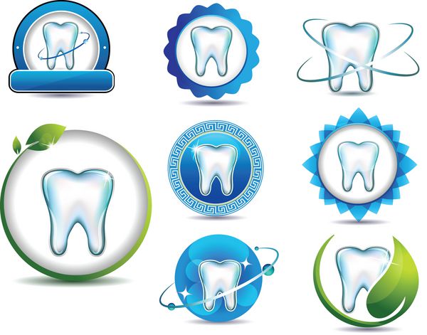 مجموعه نماد دندان های سالم طرح های تمیز و روشن ترکیب رنگ های زیبا