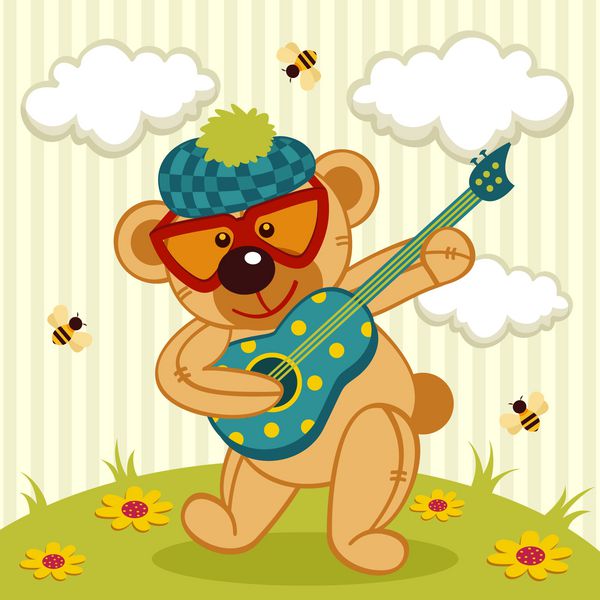 بازی خرس عروسکی روی گیتار - وکتور