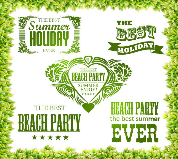 عناصر بافت برگ سبز و عناصر تایپوگرافی برای تعطیلات تابستانی