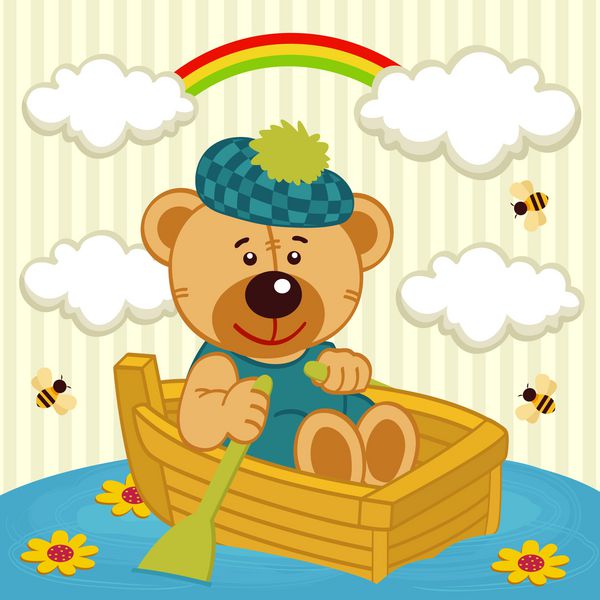 خرس عروسکی روی قایق - وکتور