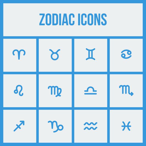 علائم زودیاک مجموعه ای از نمادهای زودیاک آبی ساده - برای وب و چاپ