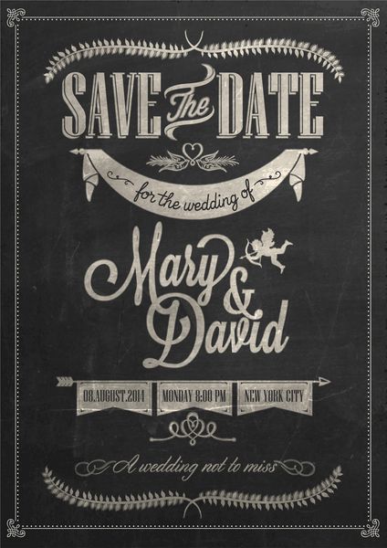 کارت دعوت عروسی تاریخ را روی تخته سیاه با گچ ذخیره کنید