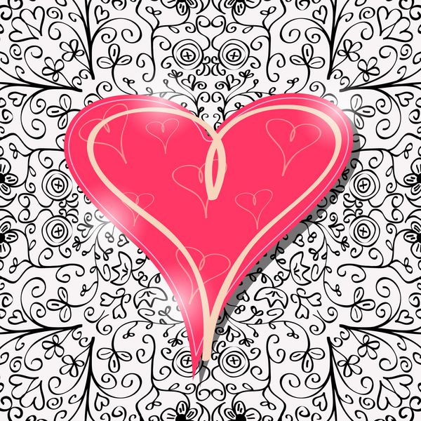 کارت قلب صورتی بزرگ با پس زمینه طرح مشکی انتزاعی وکتور تصویر روز ولنتاین