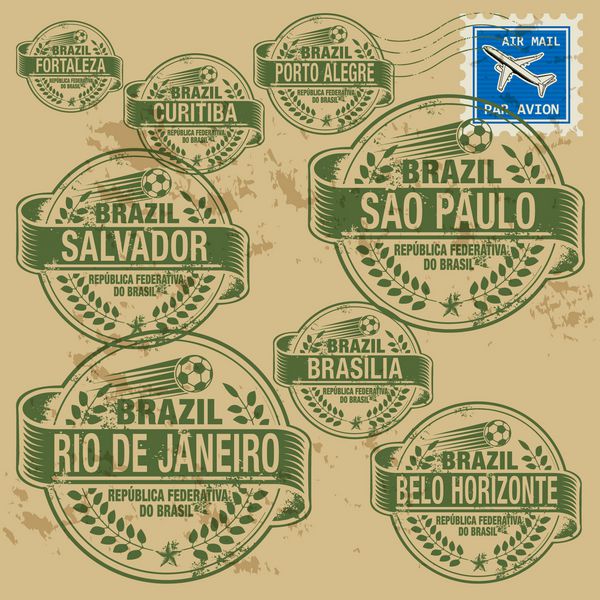 مجموعه تمبر لاستیکی گرانج با نام شهرهای برزیل وکتور