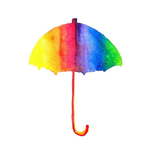 چتر آبرنگ رنگین کمان در پس زمینه سفید