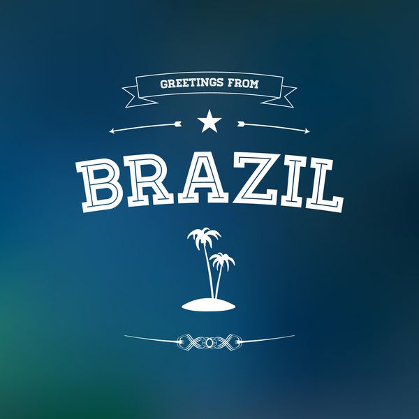 کارت پستال توریستی چاپی در پس زمینه تار تبریک از برزیل طرح وکتور