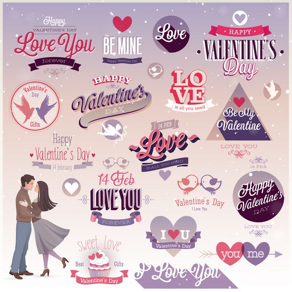 مجموعه روز ولنتاین - برچسب ها نشان ها و سایر عناصر تزئینی