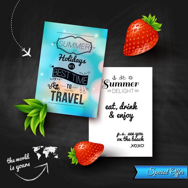 پوستر تعطیلات تابستانی با جلوه تار بر روی پس زمینه تخته سیاه وکتور