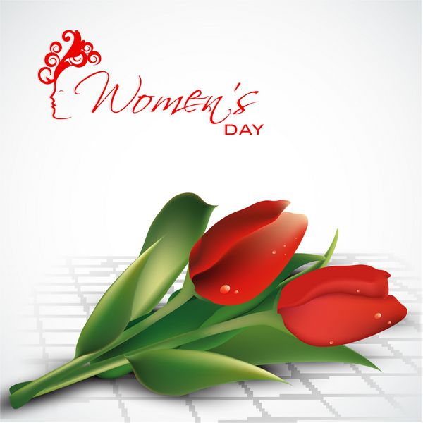 طرح کارت پستال زیبا برای جشن روز زن مبارک با گل رز قرمز زیبا در زمینه سفید