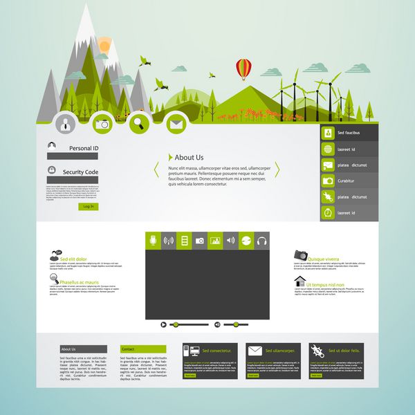 الگوی وب سایت مدرن Eco با تصویر منظره اکو مسطح