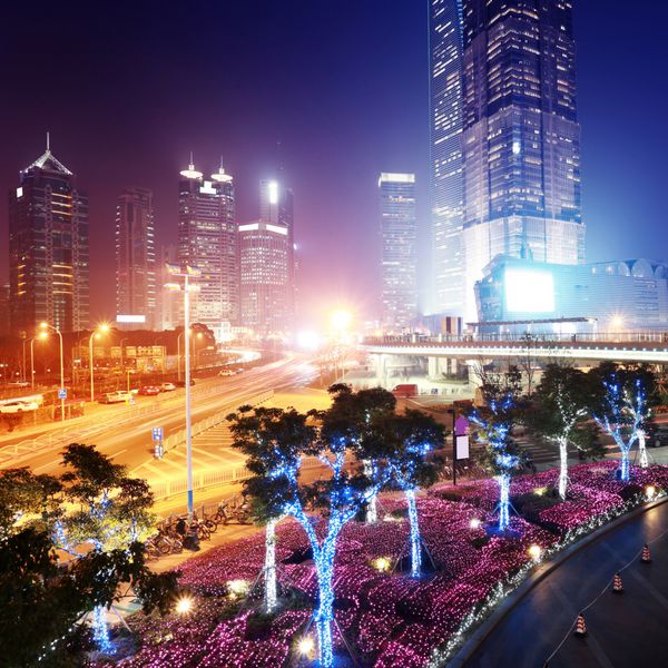 شهر مدرن در شب شانگهای چین a