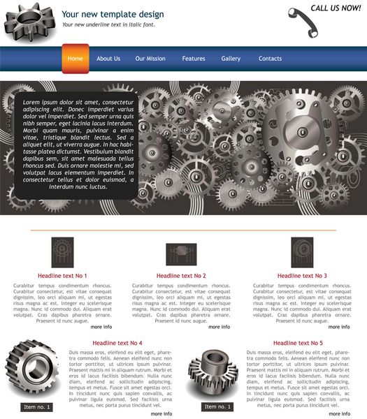 طراحی قالب وب سایت به همراه آیکون و تصاویر چرخ دنده های مرتبط