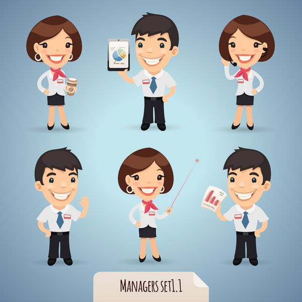 مجموعه شخصیت های کارتونی Managers1 1 در فایل EPS هر عنصر به طور جداگانه گروه بندی می شود