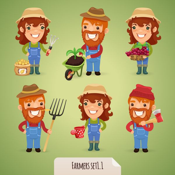 Farmers Cartoon Characters Set1 1 در فایل EPS هر عنصر جداگانه گروه بندی شده است