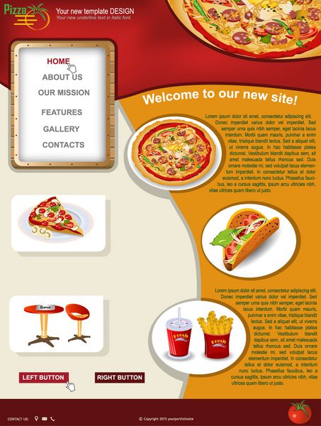 طراحی قالب وب سایت به همراه آیکون و تصاویر مربوط به رستوران پیتزا