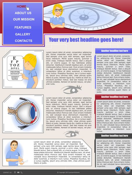 طراحی قالب وب سایت به همراه آیکون و تصاویر مرتبط با چشم پزشکی