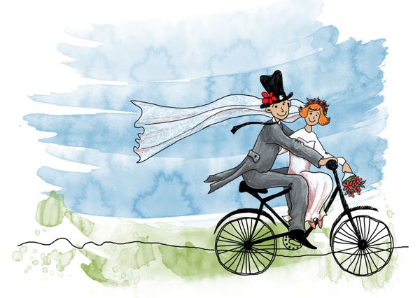 کارت تبریک عروسی داماد و عروس با دوچرخه