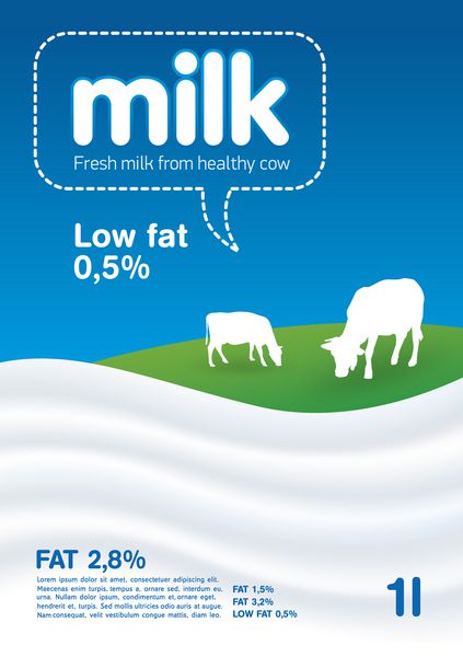 موج شیر با گاو در مرتع بسته بندی وکتور