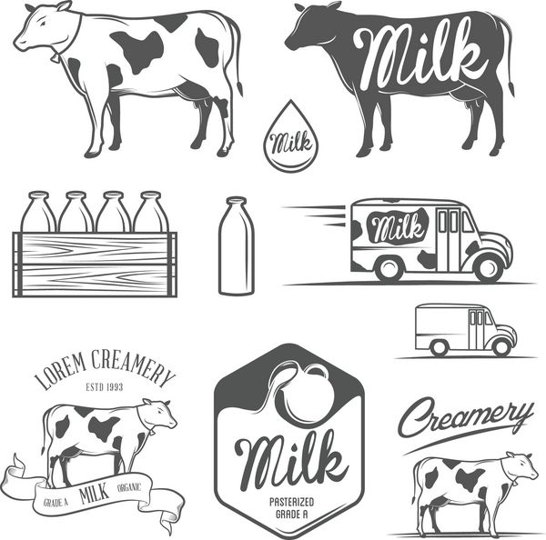 مجموعه ای از برچسب ها نشان ها و عناصر طراحی شیر و خامه ای